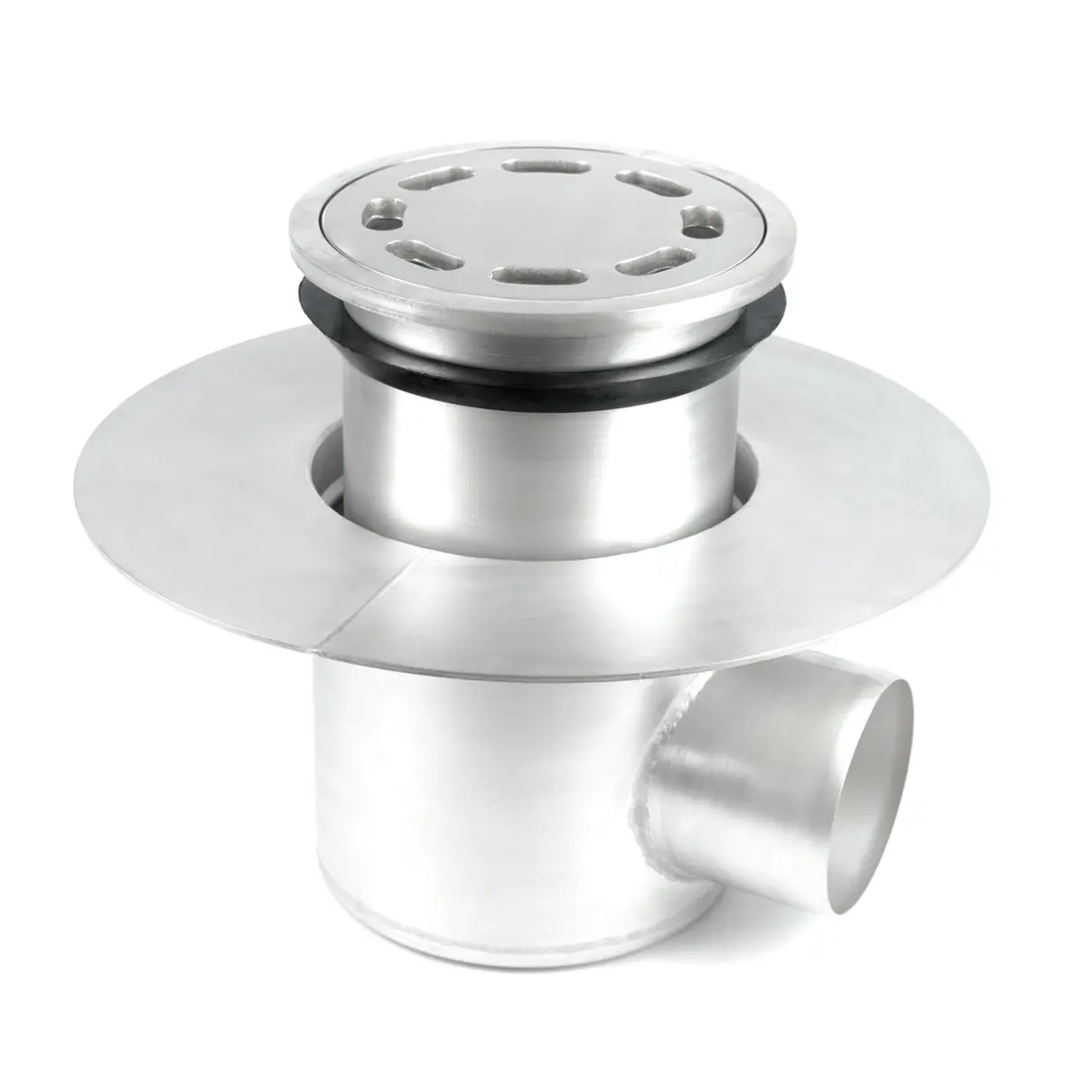 Entrada lateral redonda, em duas partes, com tampa de placa perfurada