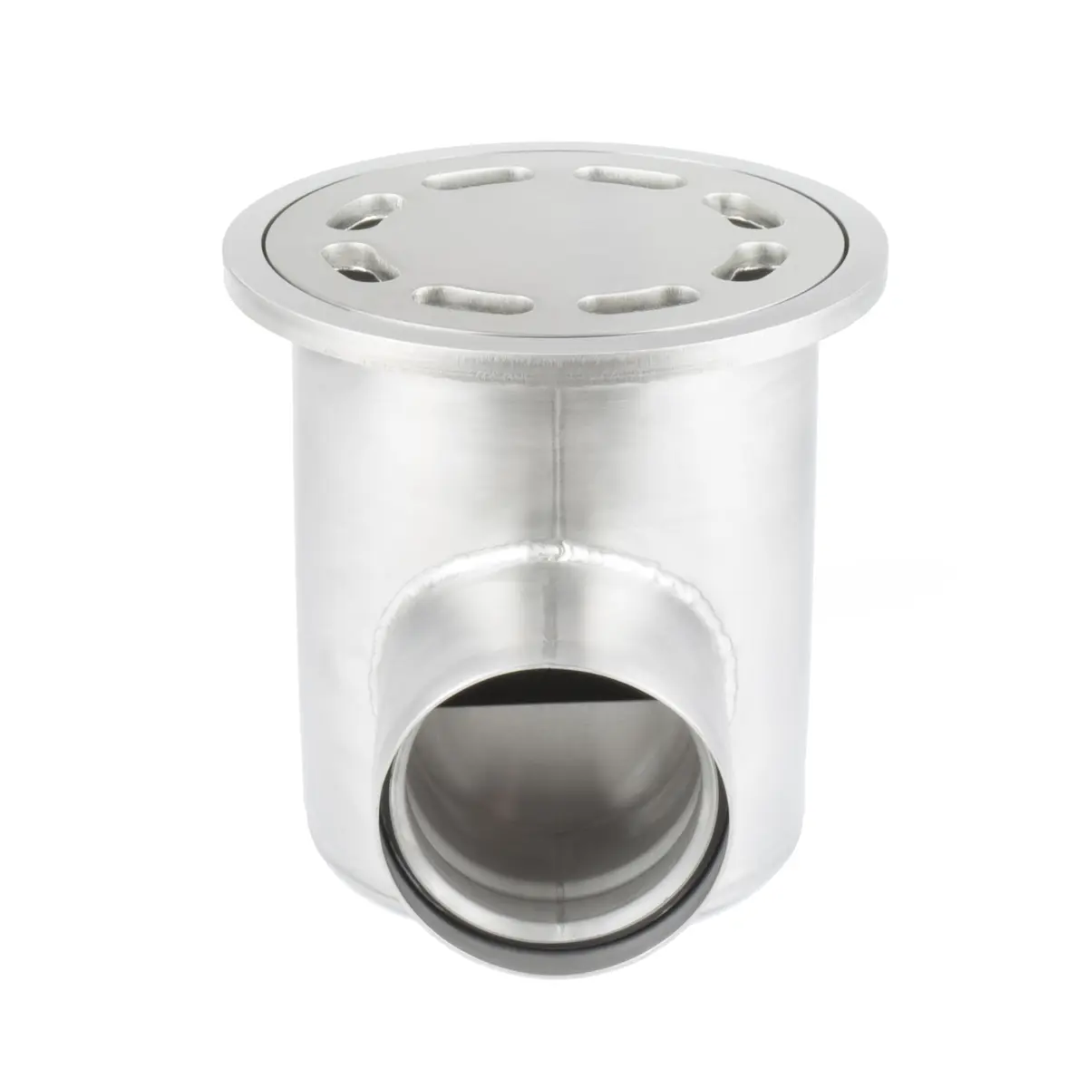 Entrada lateral redonda com tampa de placa perfurada