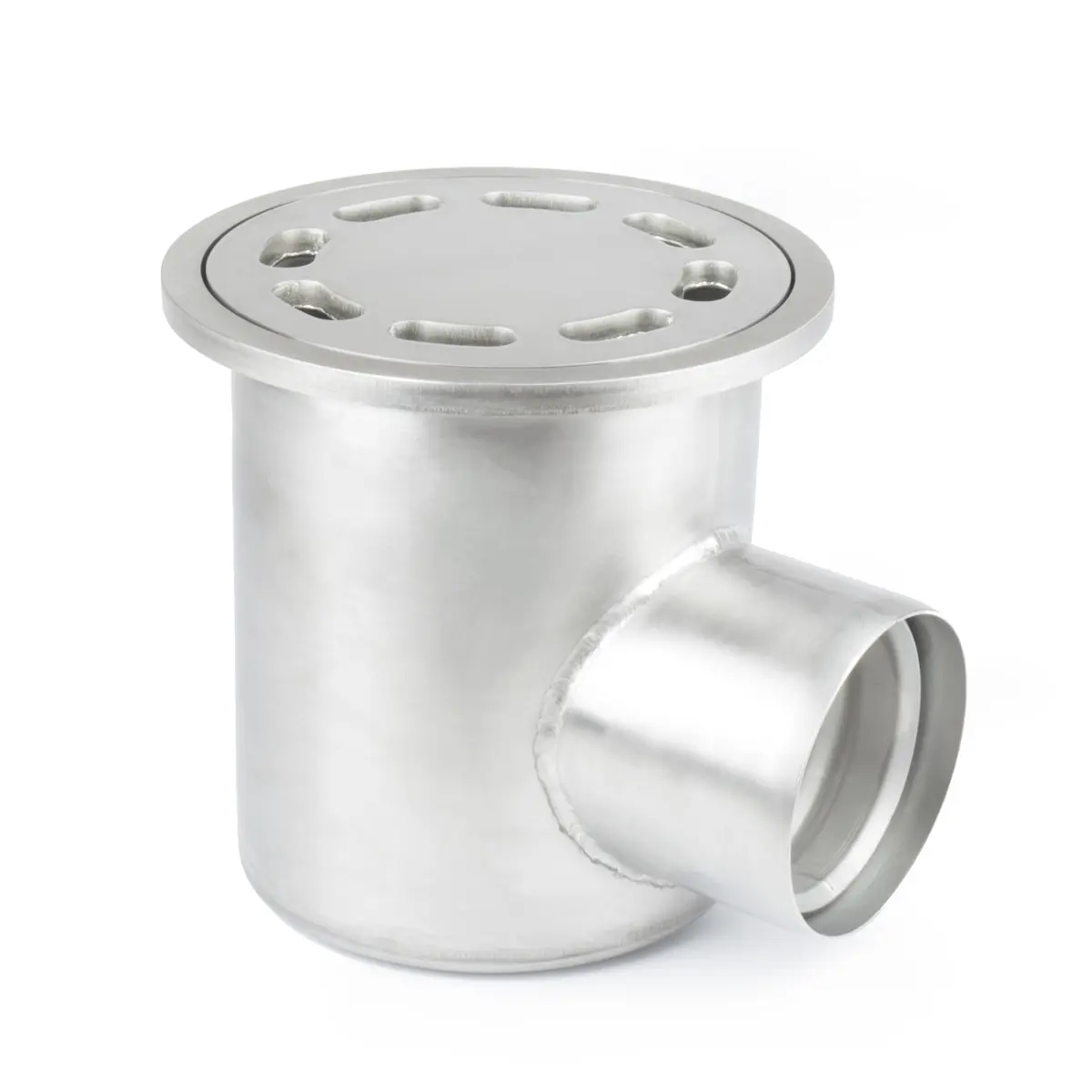 Entrada lateral redonda com tampa de placa perfurada