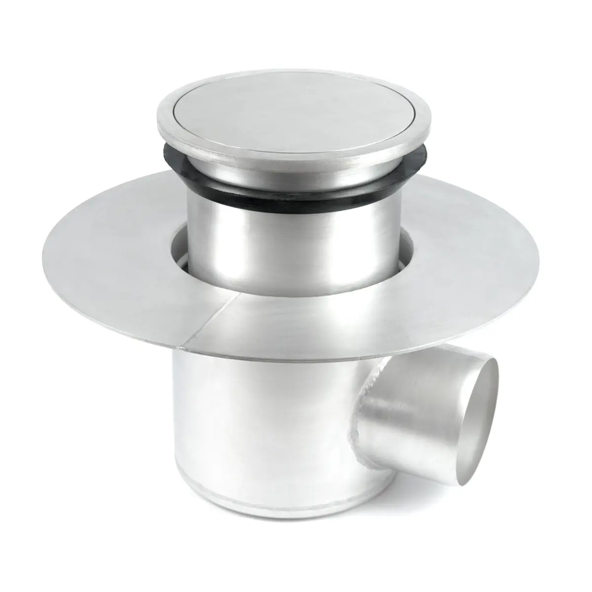 Entrada lateral redonda, em duas partes, com tampa de placa selada