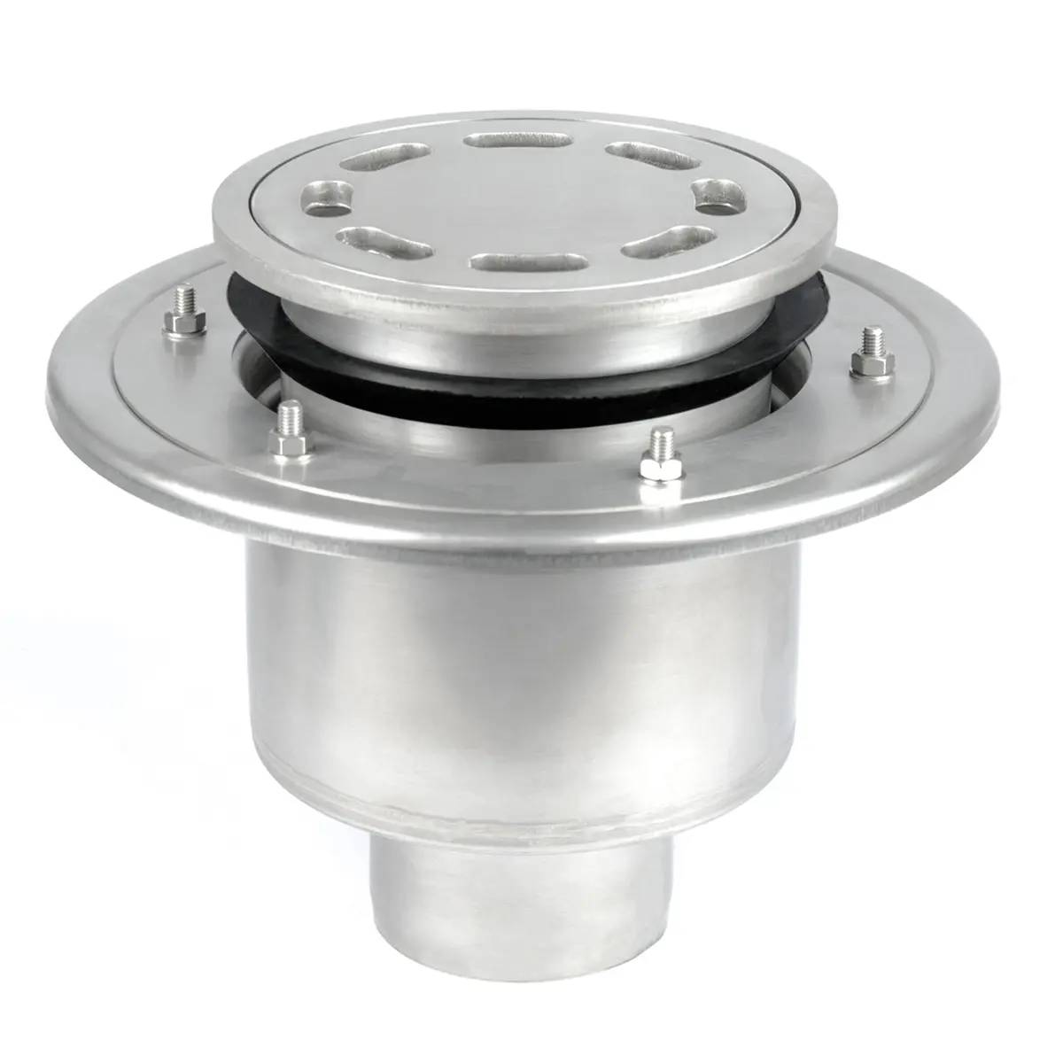 Dreno vertical redondo, em duas peças, com tampa de placa perfurada